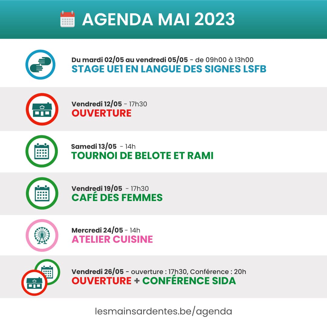 Agenda activités Mai - Les Mains Ardentes